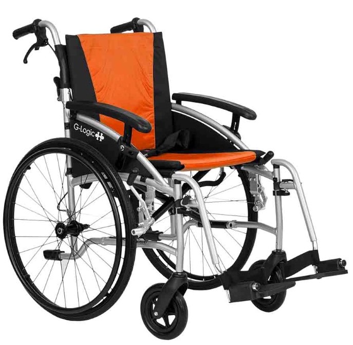 Excel G-Logic Lightweight Self Propelled Wheelchair Silver Frame and Orange Upholstery 20'' Wide Seat